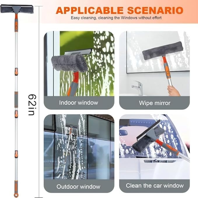 Professional Window Squeegee Cleaner, 2 in 1 Shower Squeegee with Extension Pole