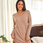Women's Long Sleeve Knit Nightshirt, V-Neck Sleepshirt, Pajama TopShadow Beige