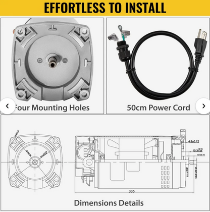 Pool Motor,1 HP, 3450 RPM, 230/115 Volts, 6.4/12.66 Amps, 1 Speed,1.25