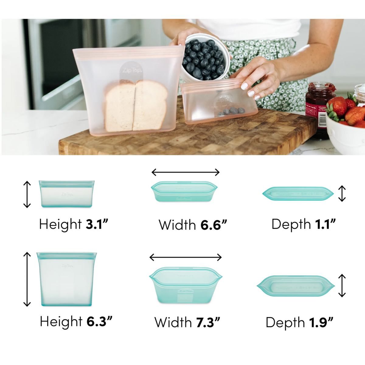 Zip Top Reusable Food Storage Container - 2 Bag Set - Lavender - Made in the USA
