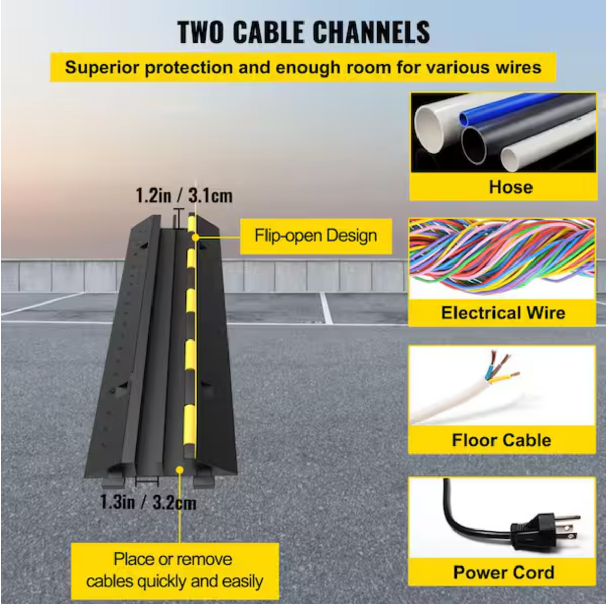 3 Pcs 2-Cable Rubber Electrical Wire Cover Cord Protector Ramp 11000 lbs