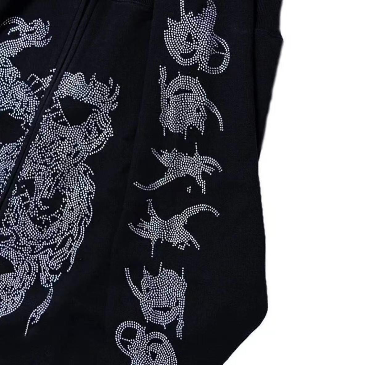 rhinestone dragon Y2K-style full-zip hoodie size (M)