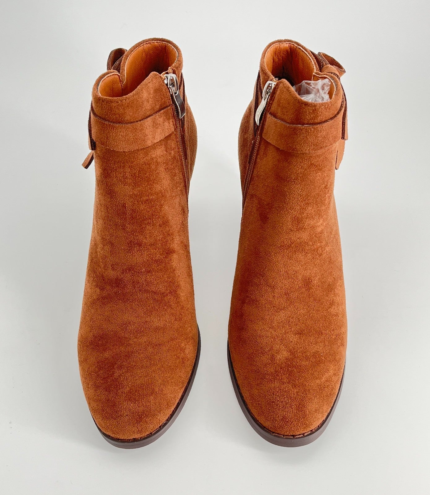 Women Bowknot Round Toe Short Boots Side Zipper Stacked Block High Heel Booties