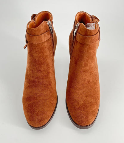 Women Bowknot Round Toe Short Boots Side Zipper Stacked Block High Heel Booties