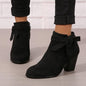 Women’s Black Suede Ankle Booties, Chunky High Heel, Side Zipper, Size 7