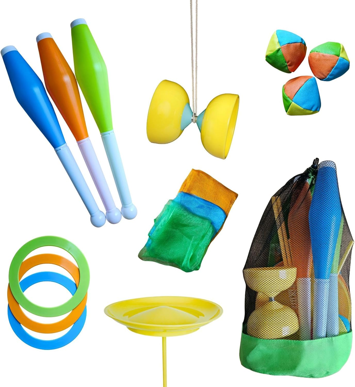 Juggling Set in a Backpack, 16 Pieces, Juggling Game with Diabolo for Children