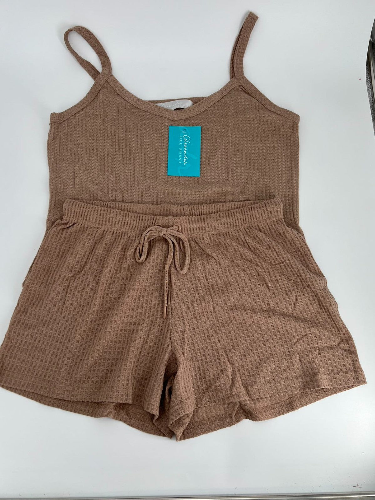 Women's Satin Sleeveless Top & PJ Shorts Pajamas Set Shadow Beige Size L