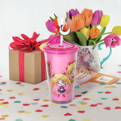 JUST FUNKY Sailor Moon Crystal Carnival Cup with Straw | 16oz Plastic Travel