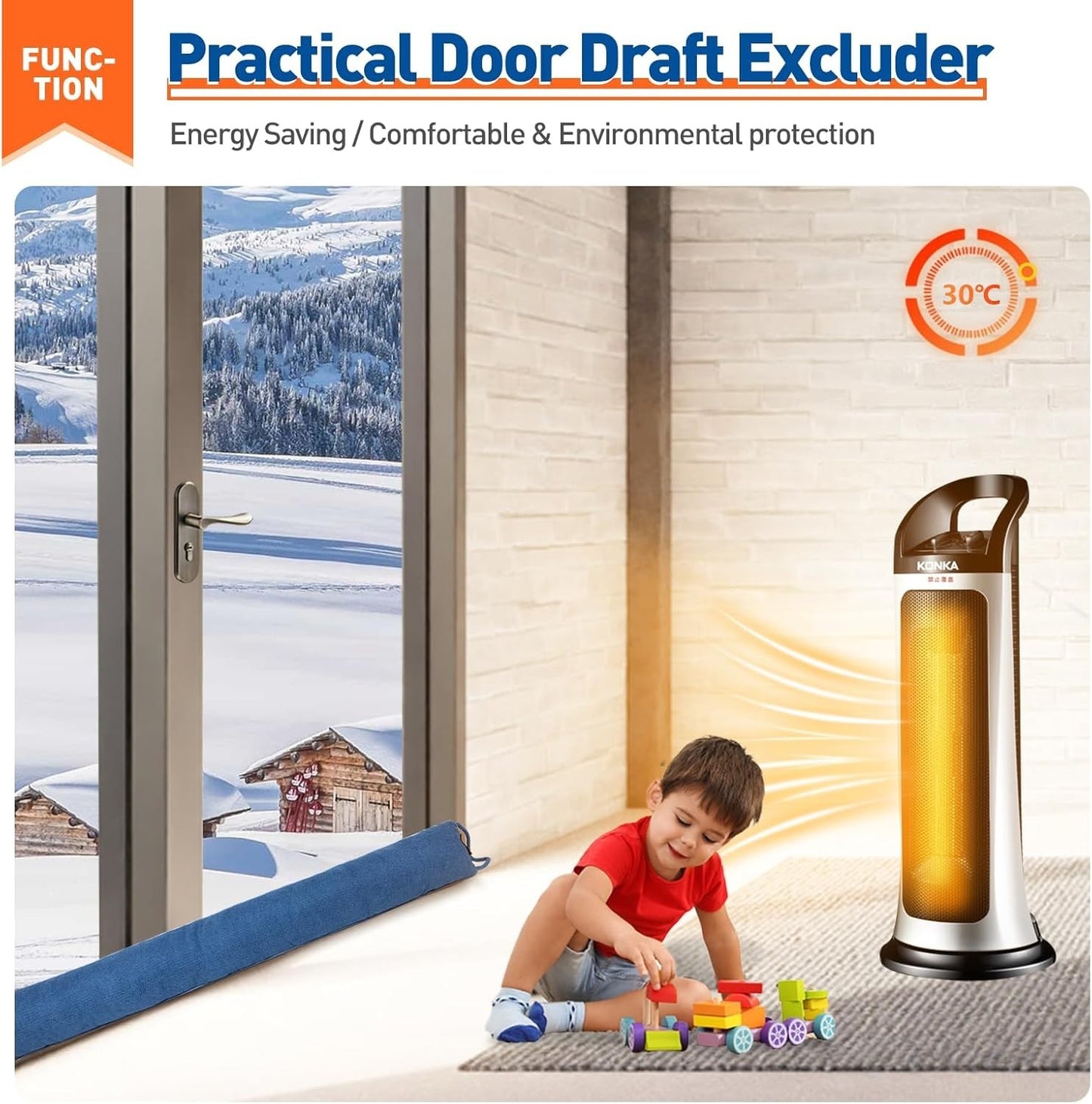 34in×4in  Under Door Draft Stopper-Weighted Noise&Wind Blocker ,Blue