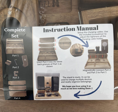 Wooden Multi-Device Charging Dock Station with Organizer for Phone & Accessories