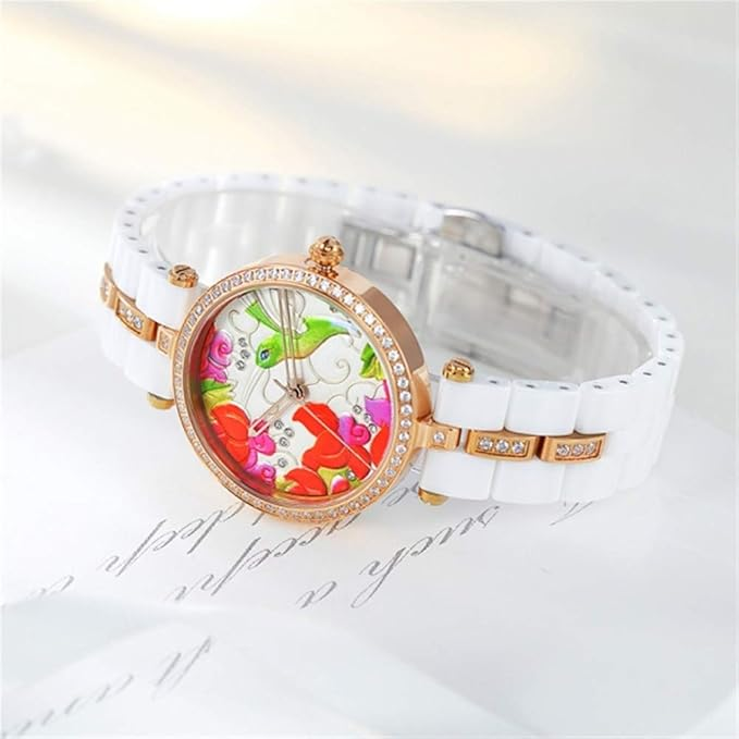 Ladies Watch High-end Ceramic Embossed Background Diamond #W50352L.02A