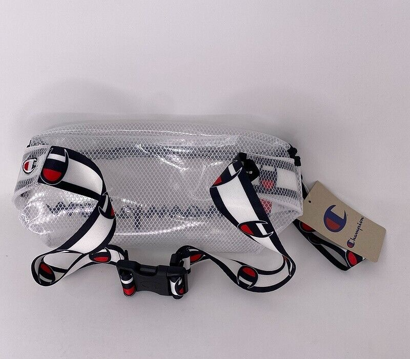 NWT CHAMPION Sling Waist Fanny Pack Travel Adjustable Script LOGO Clear See Thru