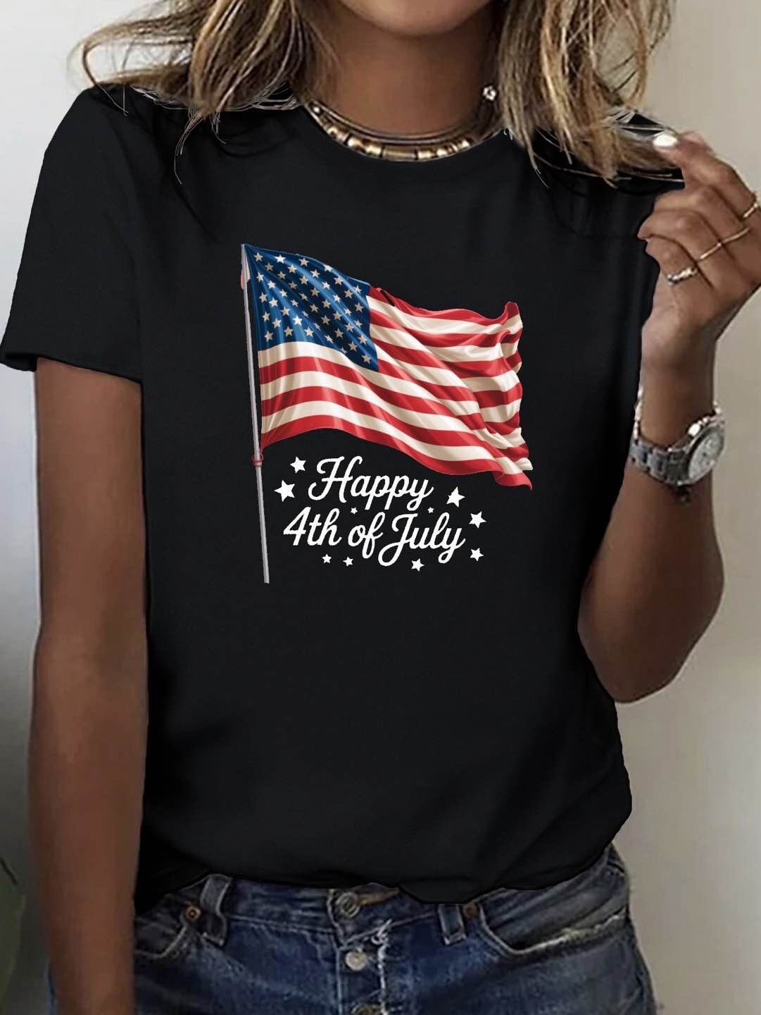 4th Of July Waving American Flag Festive Scene For Adult Size S-XL T-Shirt