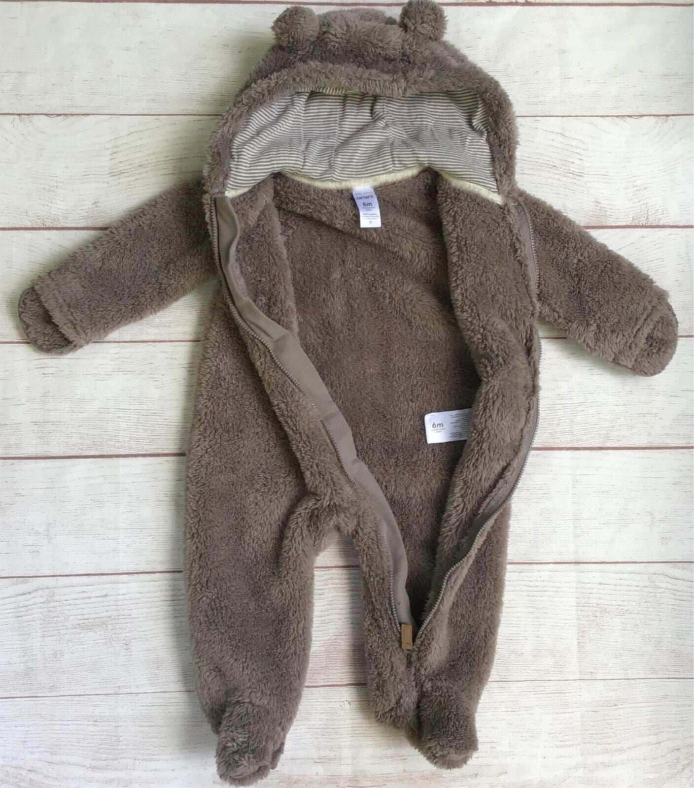 Carter's Baby Boy Brown Teddy Bear Romper Size 6 Months Plush Snowsuit Costume