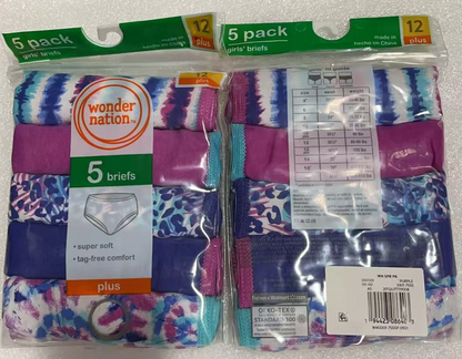10PCS Wonder Nation Girls Cotton Brief Underwear, 5Pack, Sizes 12