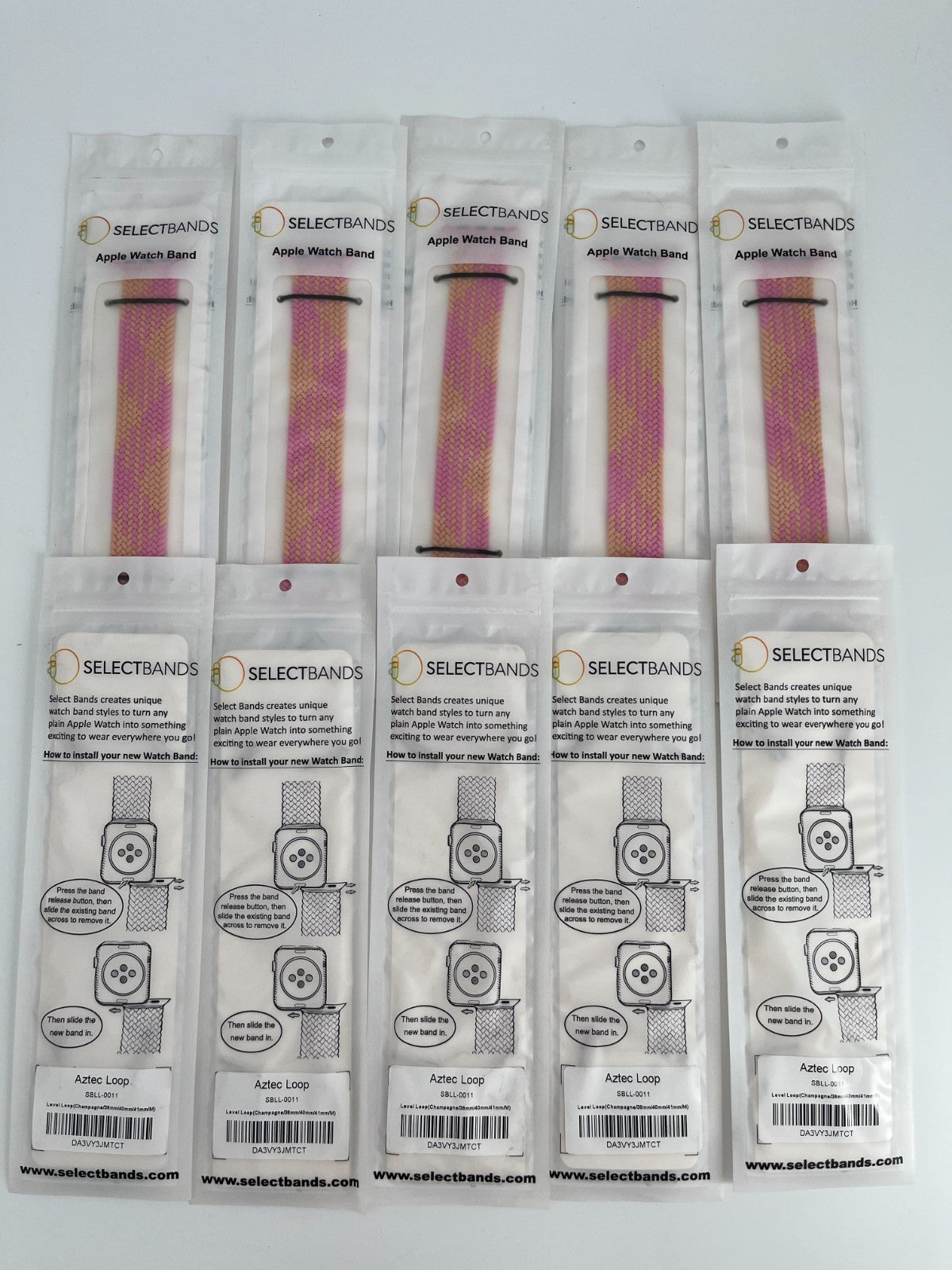 10-Pack  M Champagne  Solid Loop  Watch Bands 0.8 x 6Inch , Fits 38mm/40mm/41mm