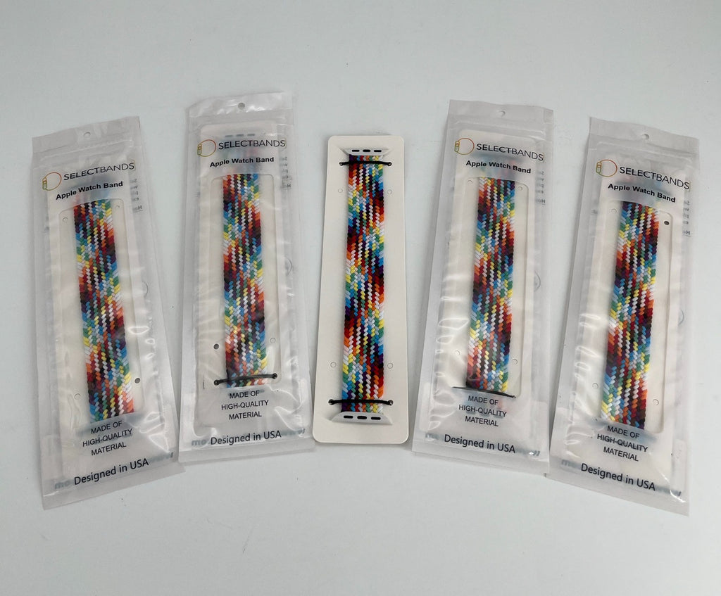 5- Pack L  Color Burst Rainbow Loop Watch Bands 0.8 x 6.7 Inch  Fits
