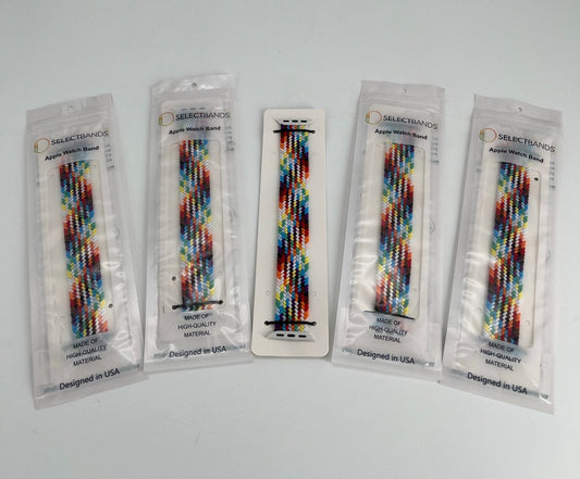 5- Pack L  Color Burst Rainbow Loop Watch Bands 0.8 x 6.7 Inch  Fits