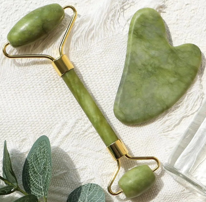 Jade Roller and Gua Sha Set - Guasha Tool for Face - Skin Care Gift Set