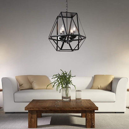 Modern Industrial Black 4-Light Ceiling Pendant, 70” Cord, 17”H x 16.3”W Fixture