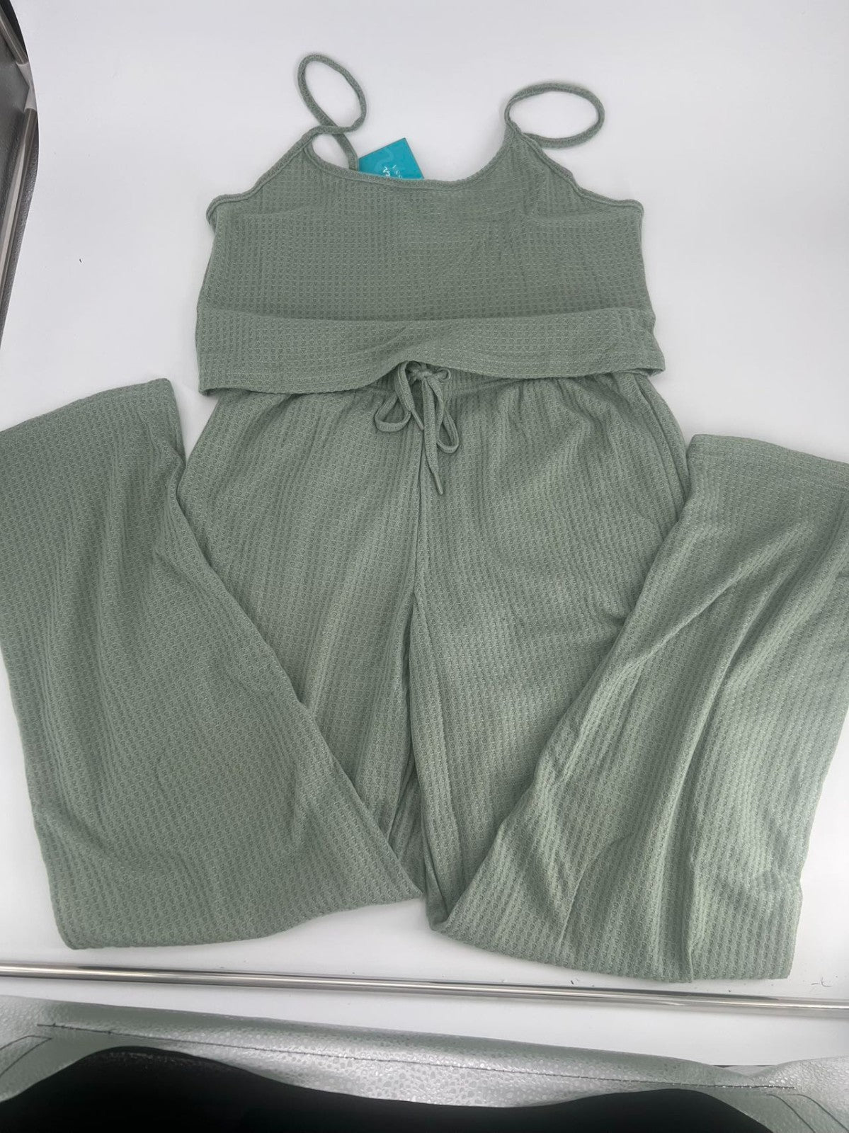 Women's Cami Top & Pants, Pajamas with Pockets, Spaghetti Straps  green Size M