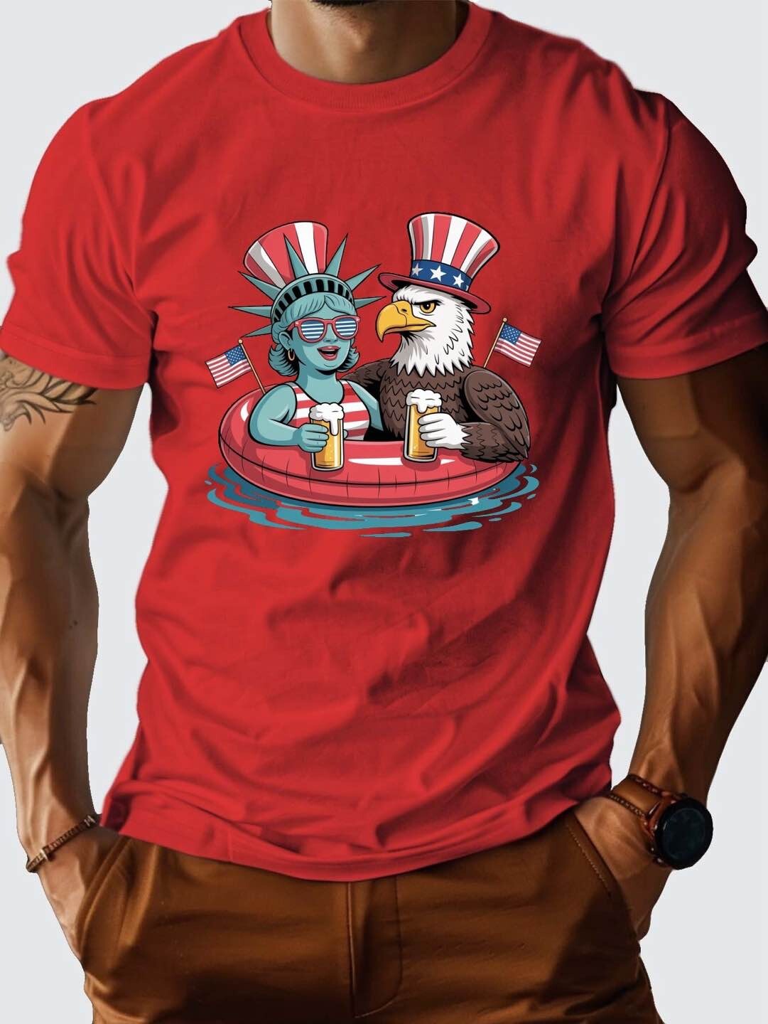4th Of July Lady Liberty Bald Eagle Pool Float For Adult Size S-XL T-Shirt