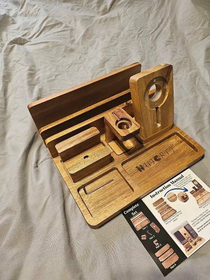 Wooden Multi-Device Charging Dock Station with Organizer for Phone & Accessories