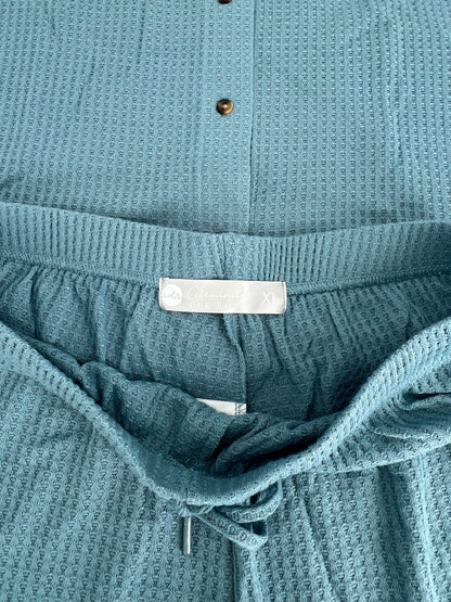 Women's Knit Pajamas Set Sling button top and pajama shorts Sky blue XL