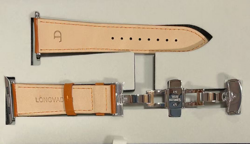 Men’s Whiskey Brown Watch Band with silver Details - Size M（42/44MM）.