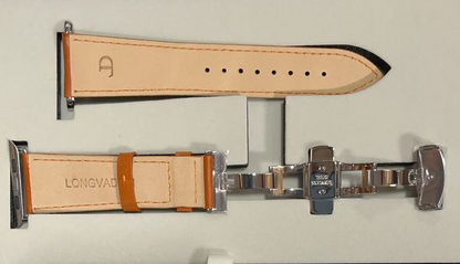 Men’s Whiskey Brown Watch Band with silver Details - Size M（42/44MM）.