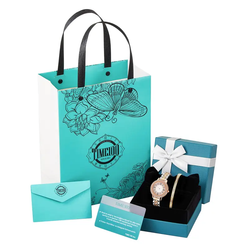 Women's Watch Set Premium Crystal Accented Bangle Watch and Bracelet Watch
