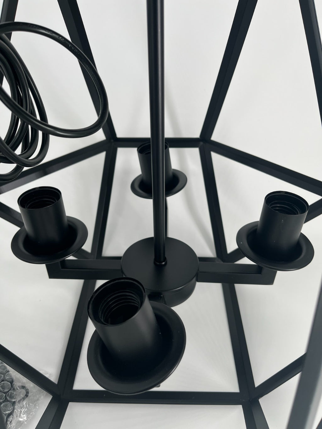 Modern Industrial Black 4-Light Ceiling Pendant, 70” Cord, 17”H x 16.3”W Fixture