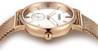Simple Women's Watches Rose Gold Stainless Steel Mesh Band Waterproof 50M DW801