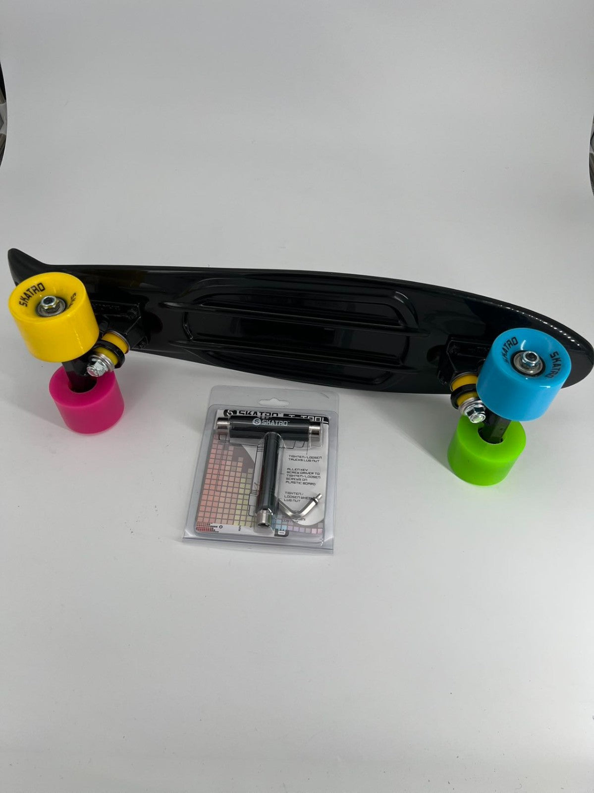 Black Logo Retro CruiserRainbow Wheels Skateboard
