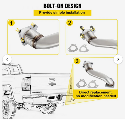 Header Bolt On Passenger Side up-Pipe with Gaskets Fits for 2001-2016 GM 6.6L