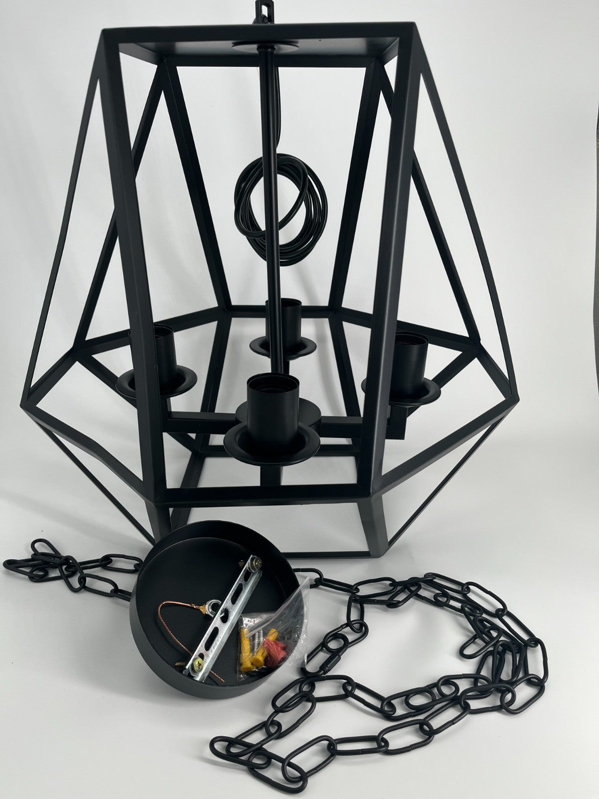 Modern Industrial Black 4-Light Ceiling Pendant, 70” Cord, 17”H x 16.3”W Fixture
