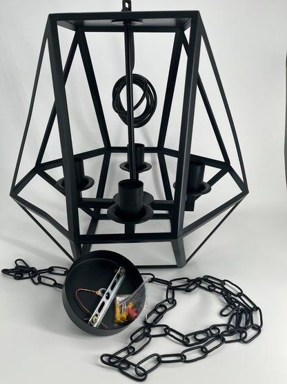 Modern Industrial Black 4-Light Ceiling Pendant, 70” Cord, 17”H x 16.3”W Fixture
