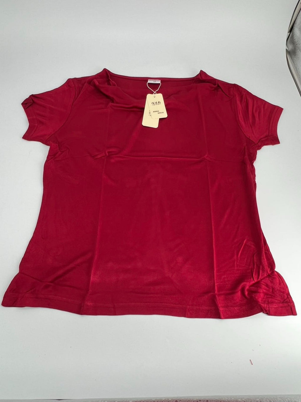 Women's 50% Silk Stretchy Drape Neck T-Shirts top blouse Red M