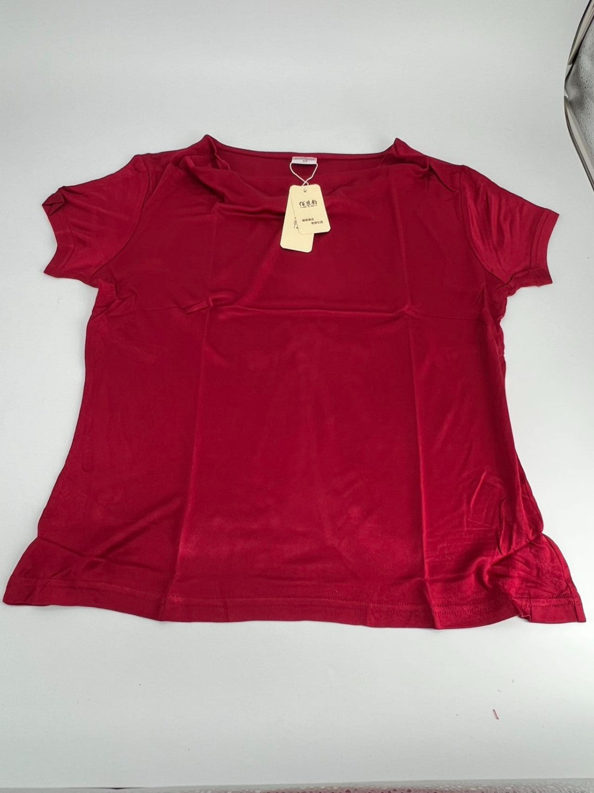Women's 50% Silk Stretchy Drape Neck T-Shirts top blouse Red M