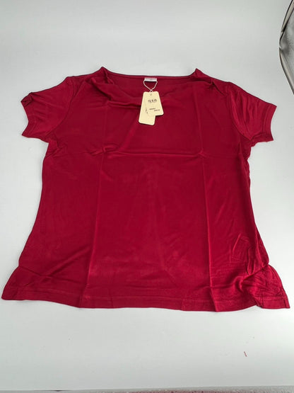 Women's 50% Silk Stretchy Drape Neck T-Shirts top blouse Red M