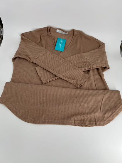 Women's Long Sleeve Knit Nightshirt, V-Neck Sleepshirt, Pajama TopShadow Beige