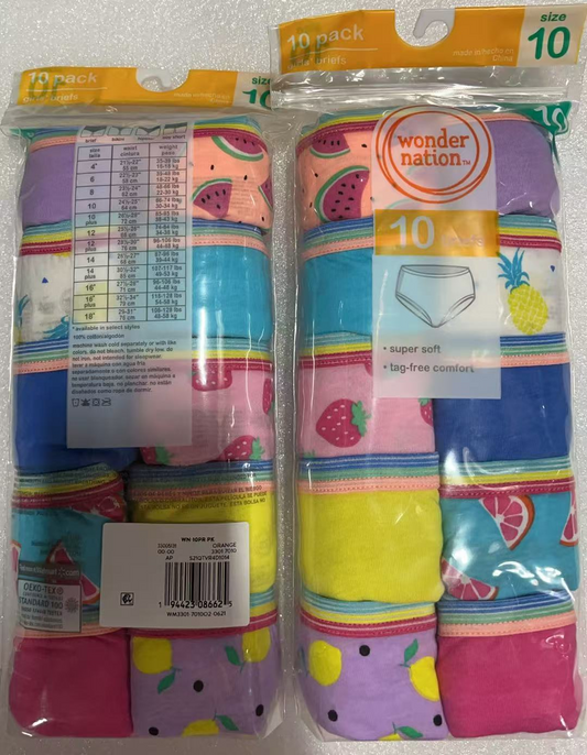 20PCS Wonder Nation Girls Cotton Brief Underwear, Sizes 10