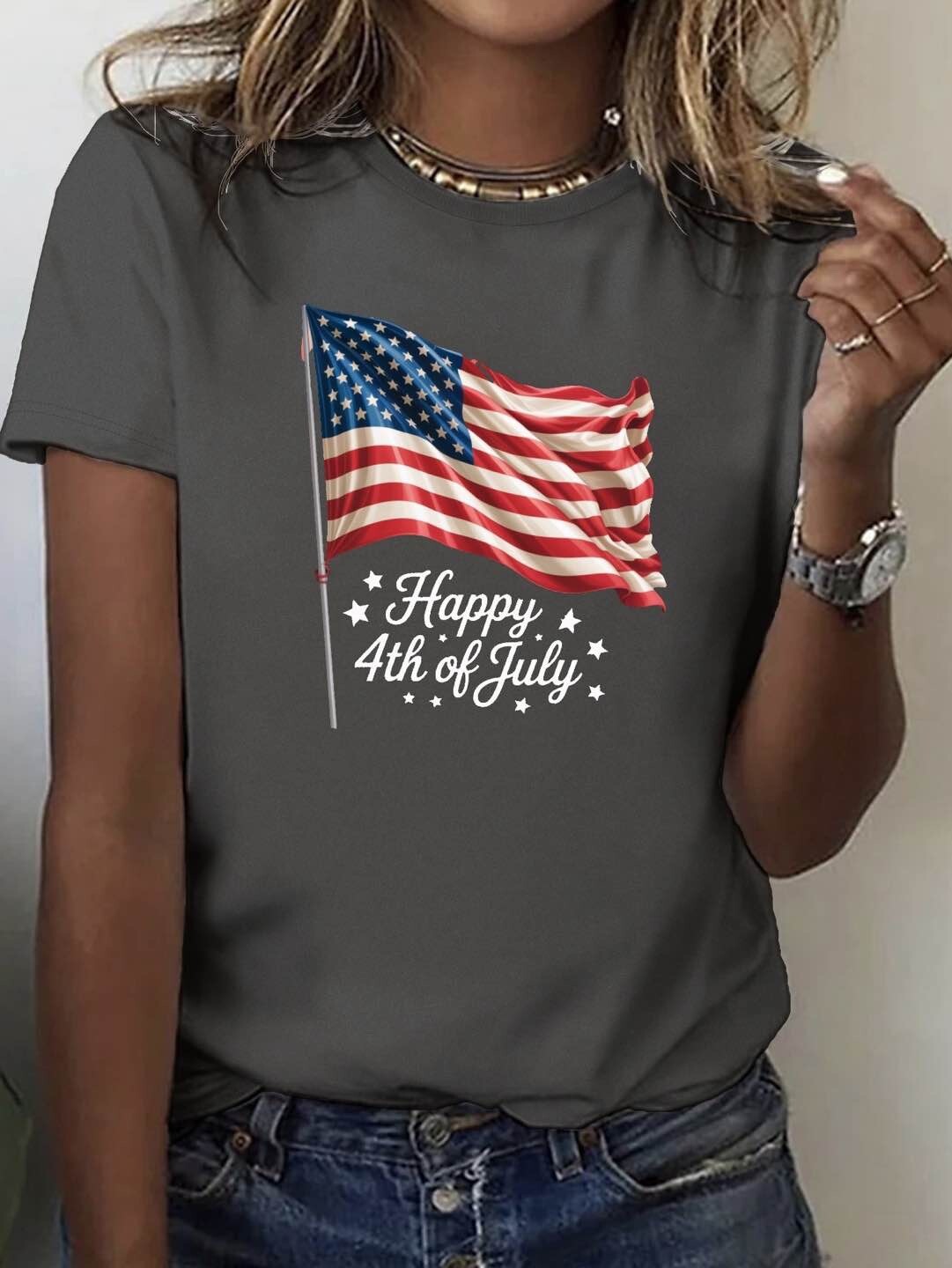 4th Of July Waving American Flag Festive Scene For Adult Size S-XL T-Shirt