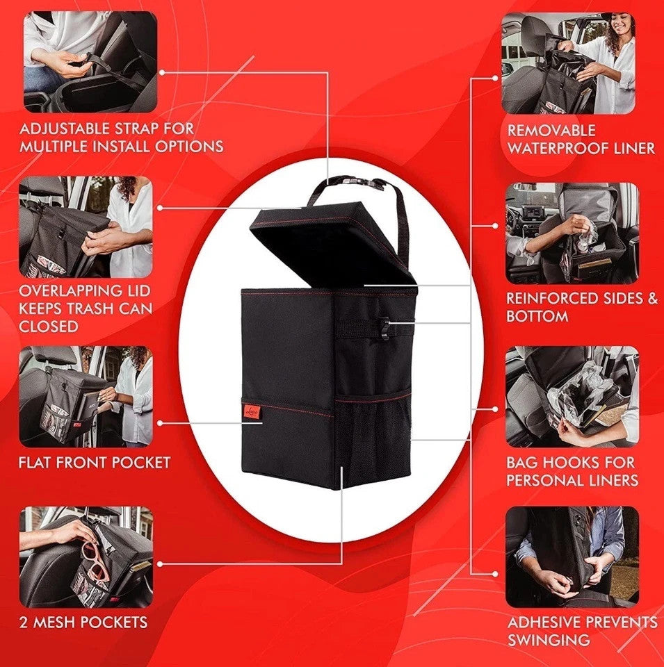Lusso Black Car Trash Can, 3.5 Gallon, Manual-Lift Opening Mechanism, Brand New