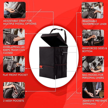 Lusso Black Car Trash Can, 3.5 Gallon, Manual-Lift Opening Mechanism, Brand New