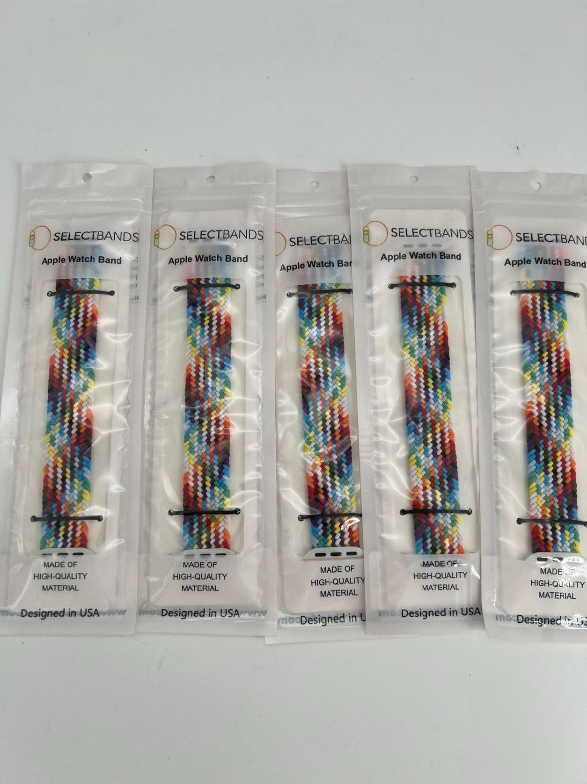 5- Pack M  Color Burst Rainbow Loop Watch Bands 0.8 x 6.2 Inch  Fits 38mm/40mm/