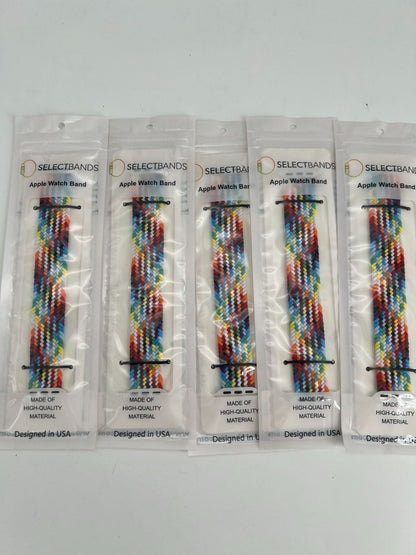 5- Pack M  Color Burst Rainbow Loop Watch Bands 0.8 x 6.2 Inch  Fits 38mm/40mm/