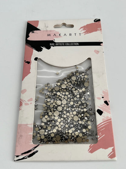 Nail Art Rhinestones, Silver Flatback Gems Mixed Sizes,  5- Packs