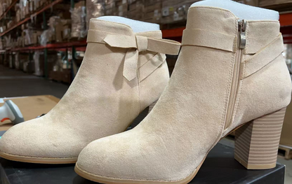 9 FYS Botas cortas de punta redonda con lazo para mujer, con cremallera lateral,