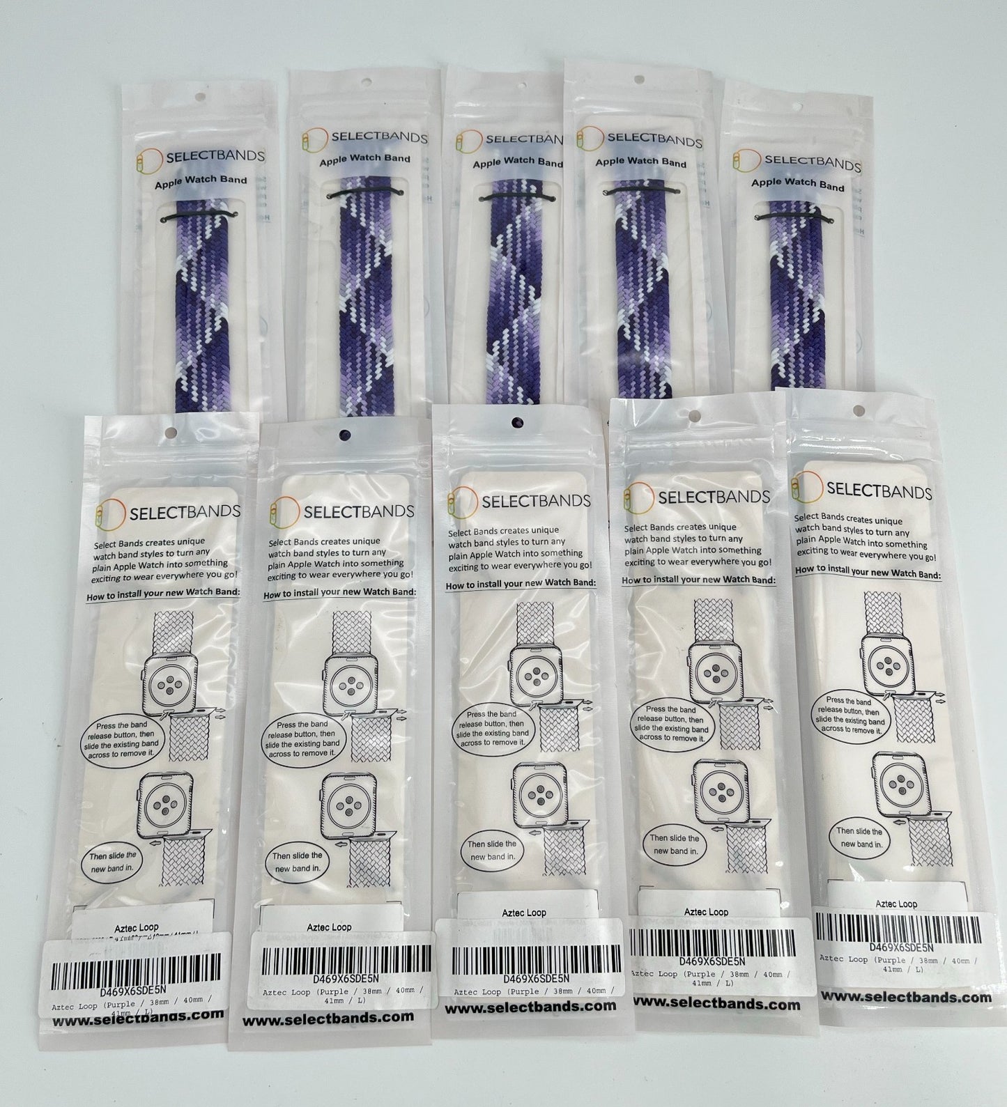 10-Pack L purple  Solid Loop Watch Bands 0.8 x 6.6Inch , Fits 38mm/40mm/41mm